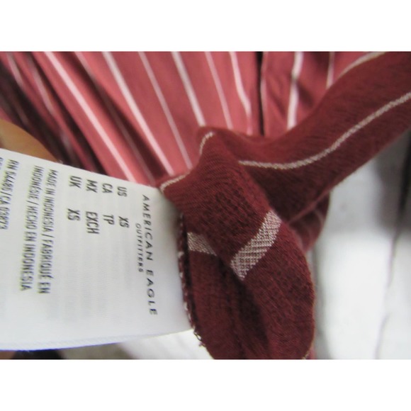 American Eagle Women's Burgundy & White Striped Casual XS Shirt - Picture 5 of 5